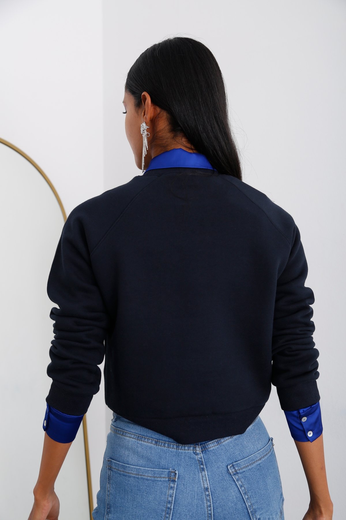 Lacivert Nakışlı Şardonlu Sweatshirt 