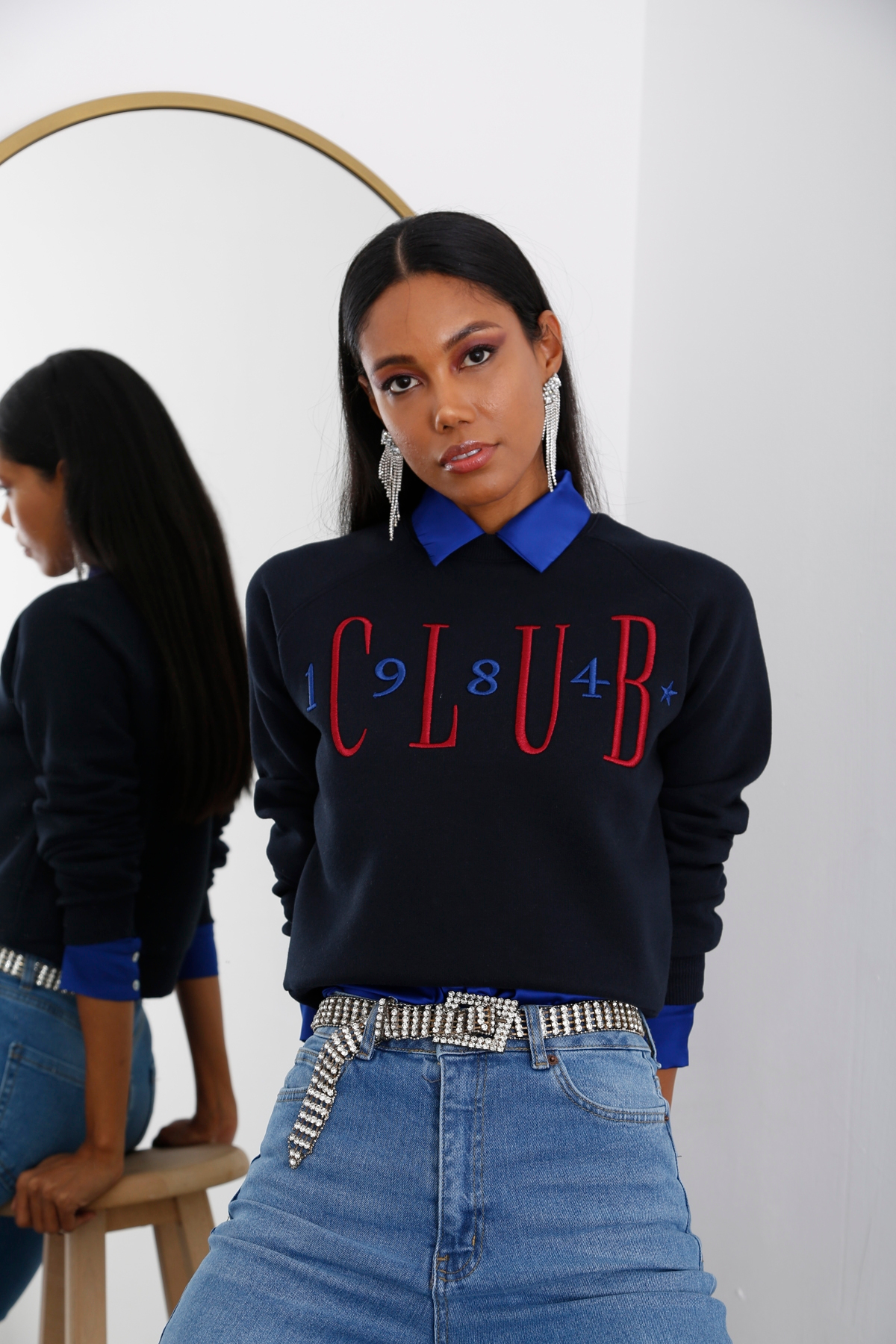 Lacivert Nakışlı Şardonlu Sweatshirt 
