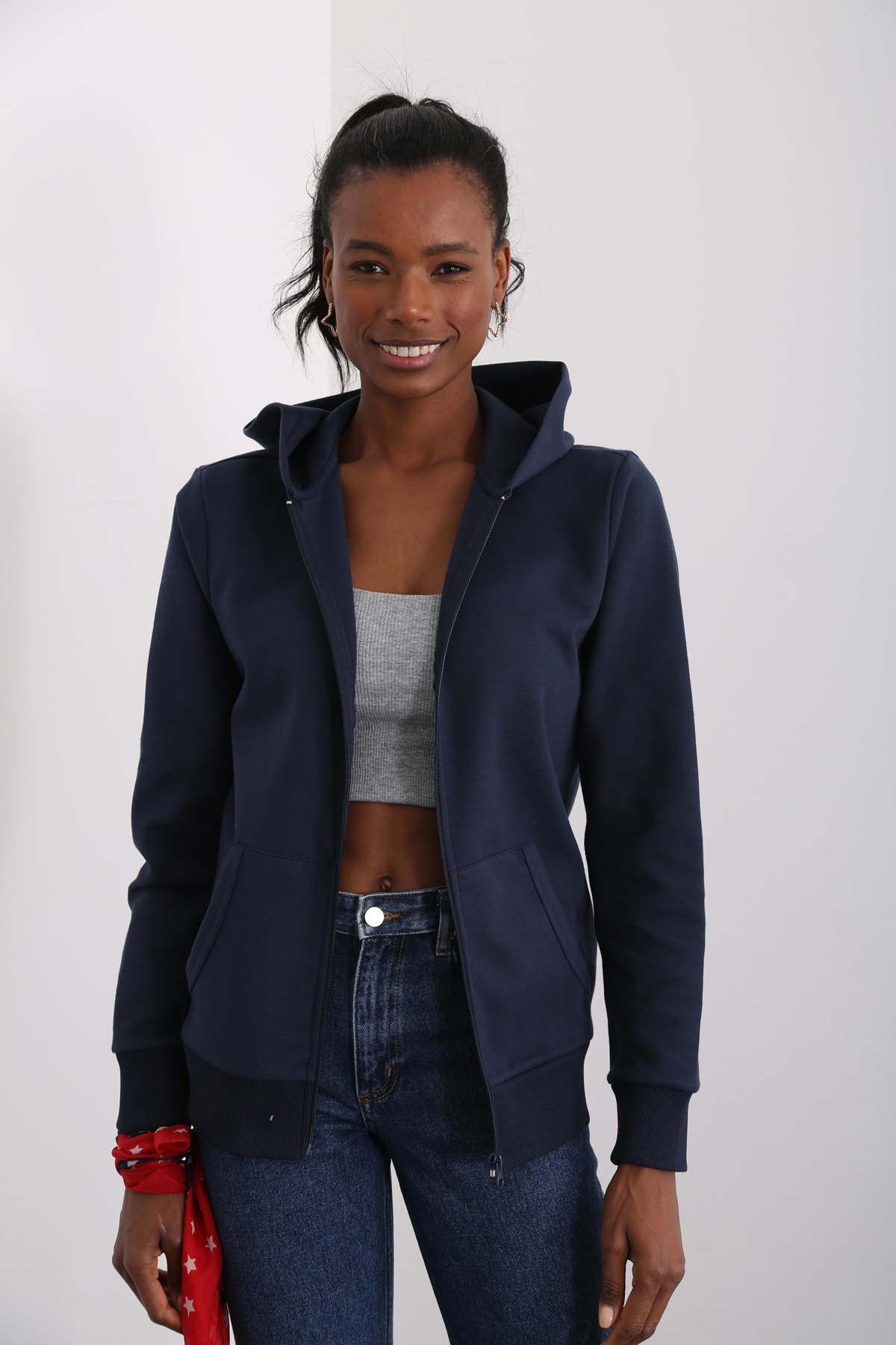 Lacivert Organik Unisex Fermuarlı Sweatshirt 