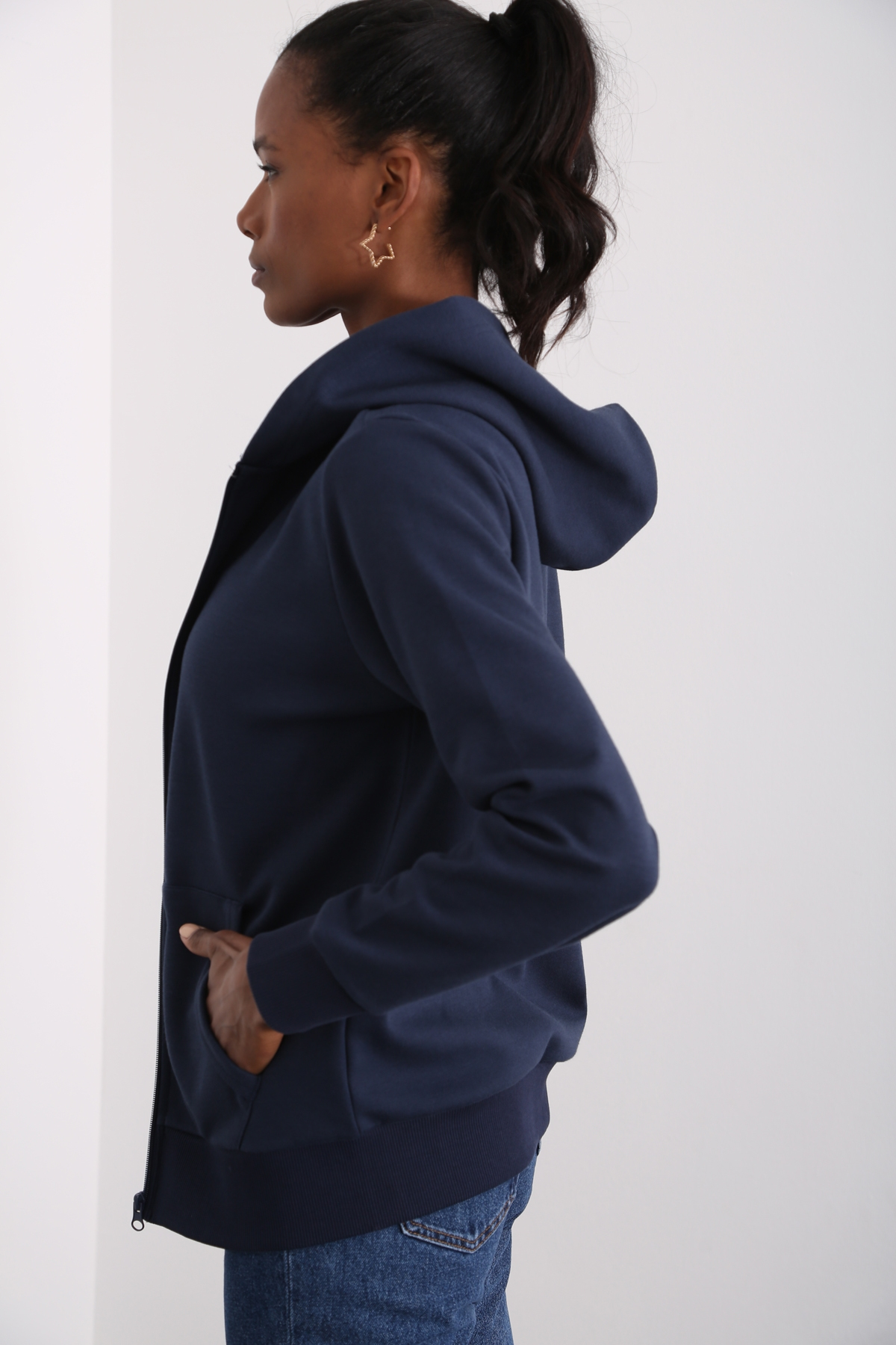 Lacivert Organik Unisex Fermuarlı Sweatshirt 