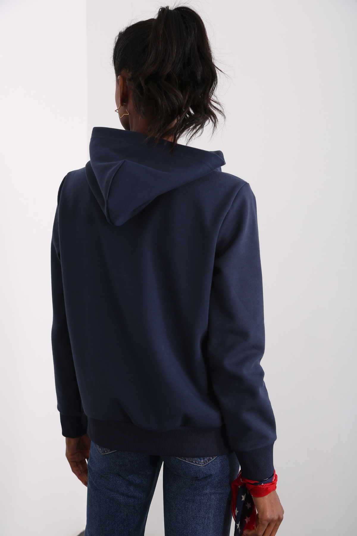 Lacivert Organik Unisex Fermuarlı Sweatshirt 