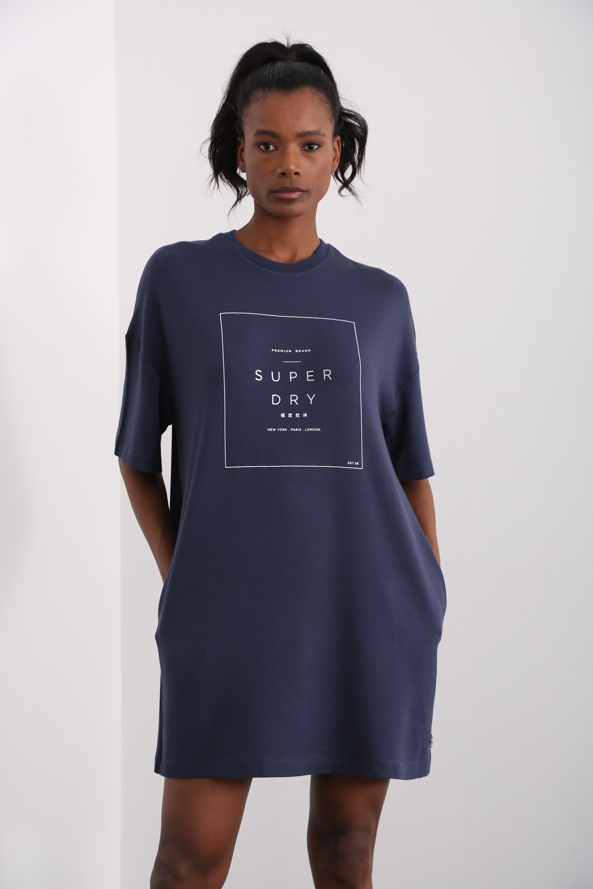 Lacivert Oversize Mini Elbise 