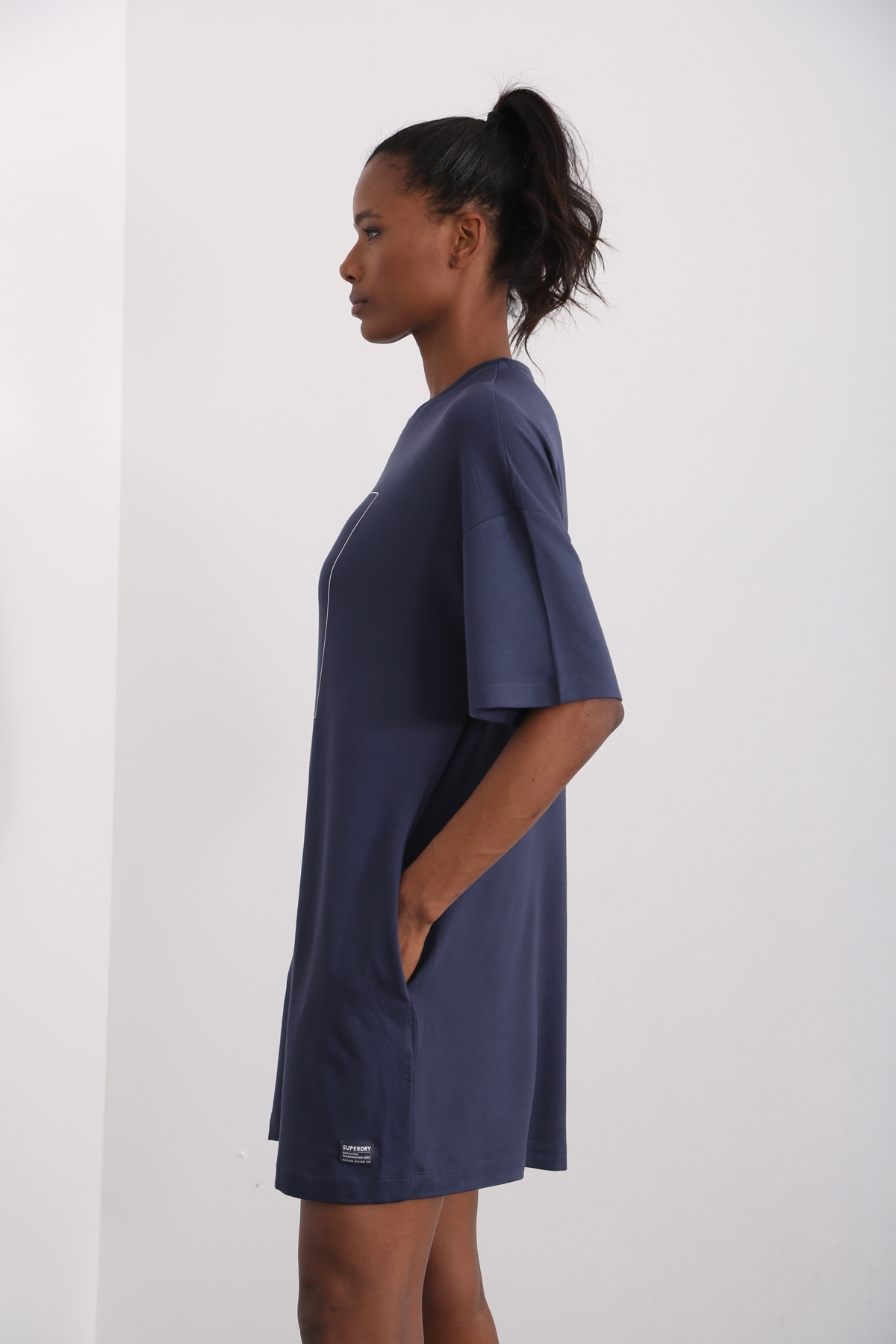 Lacivert Oversize Mini Elbise 