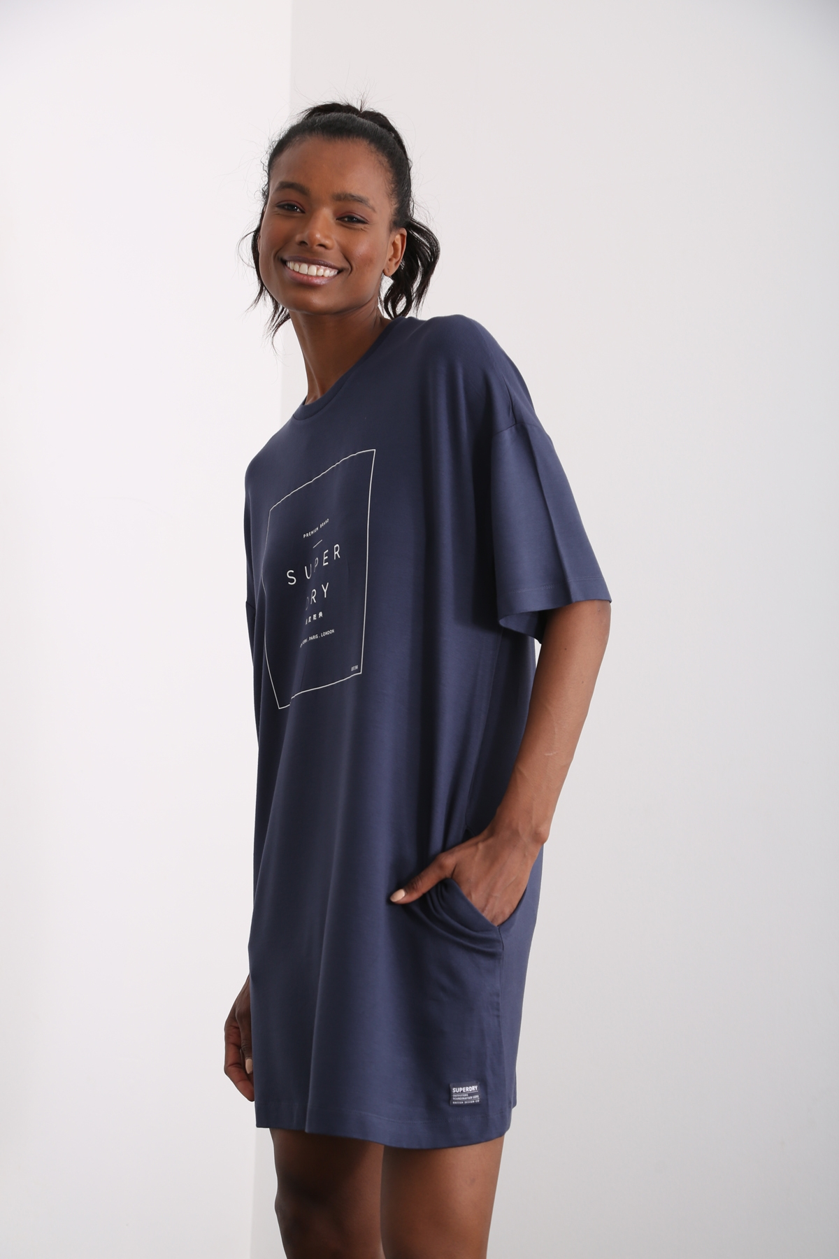 Lacivert Oversize Mini Elbise 