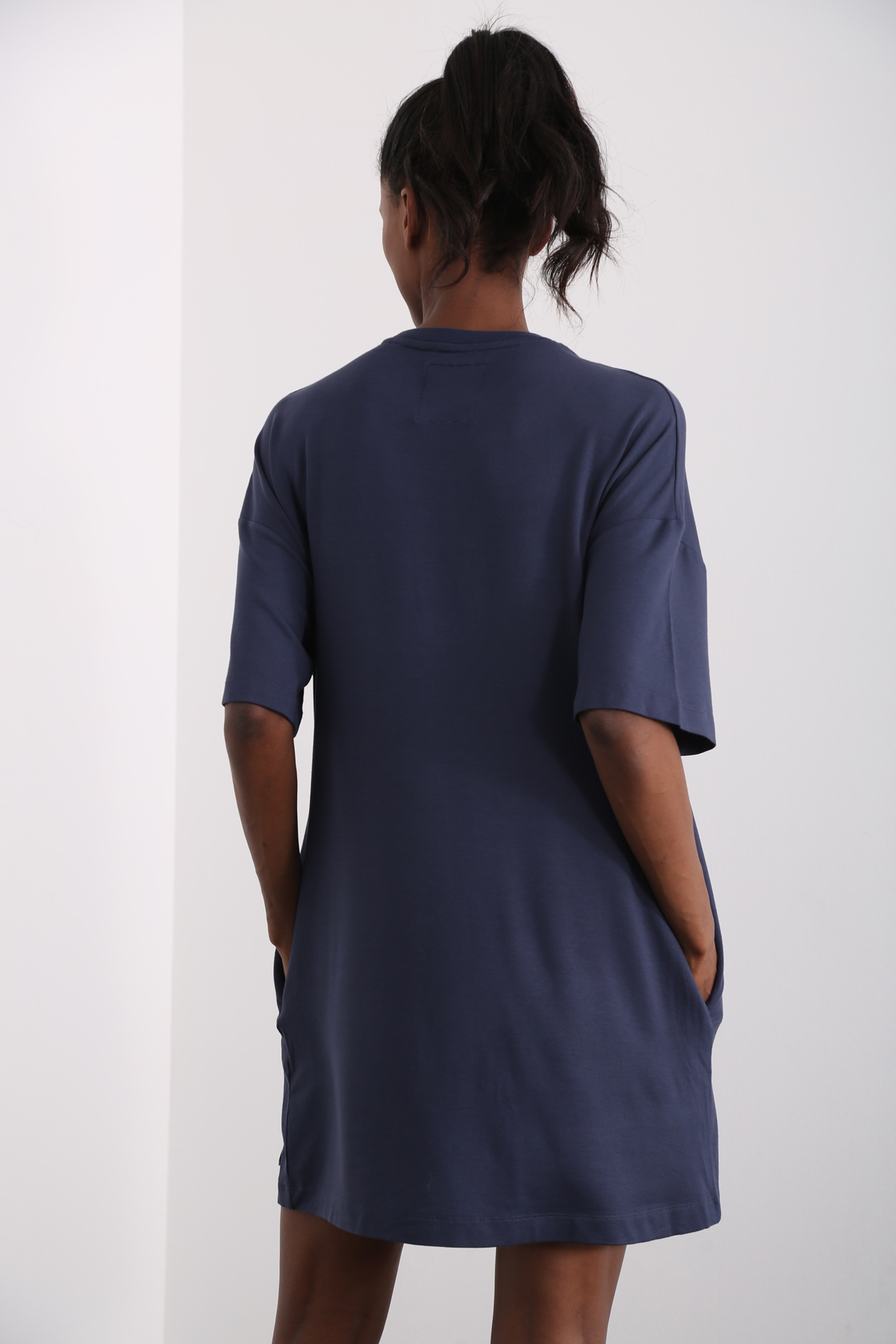 Lacivert Oversize Mini Elbise 