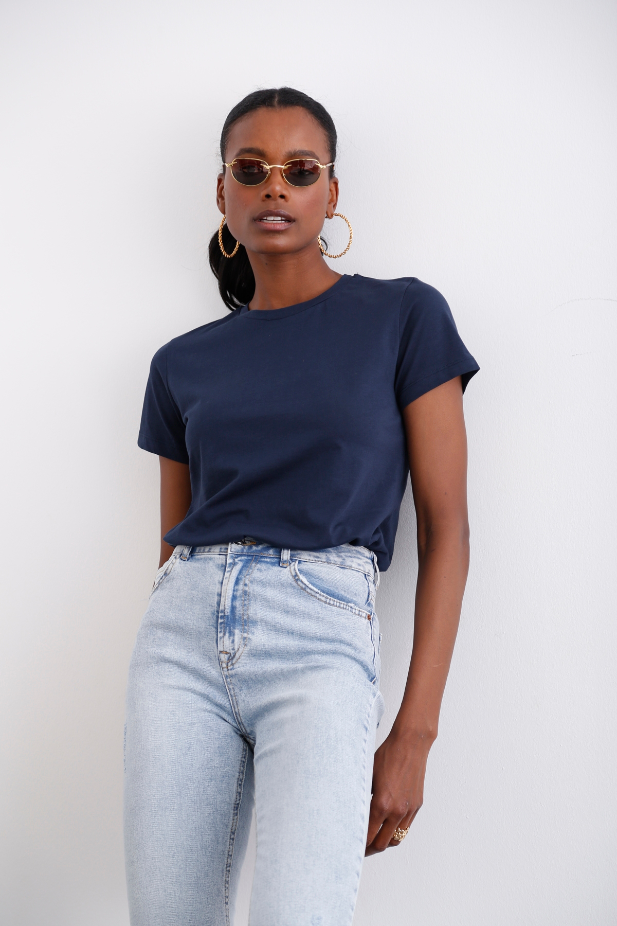 Lacivert Ultra Soft Bisiklet Yaka Tshirt 