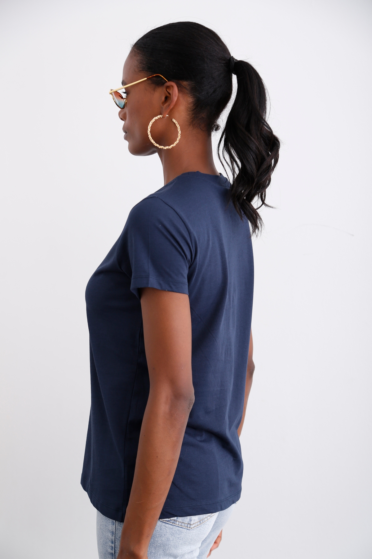 Lacivert Ultra Soft Bisiklet Yaka Tshirt 