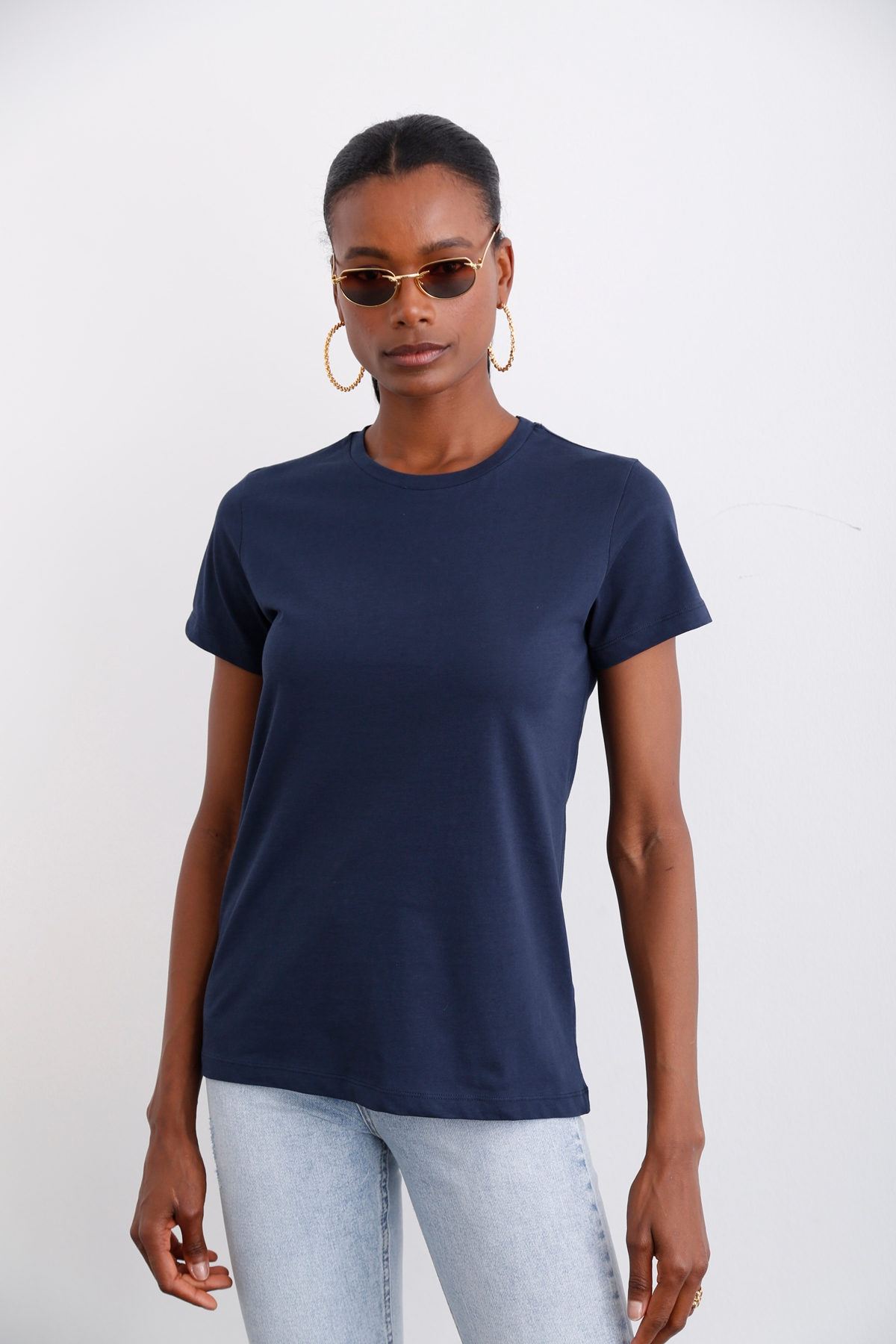 Lacivert Ultra Soft Bisiklet Yaka Tshirt 
