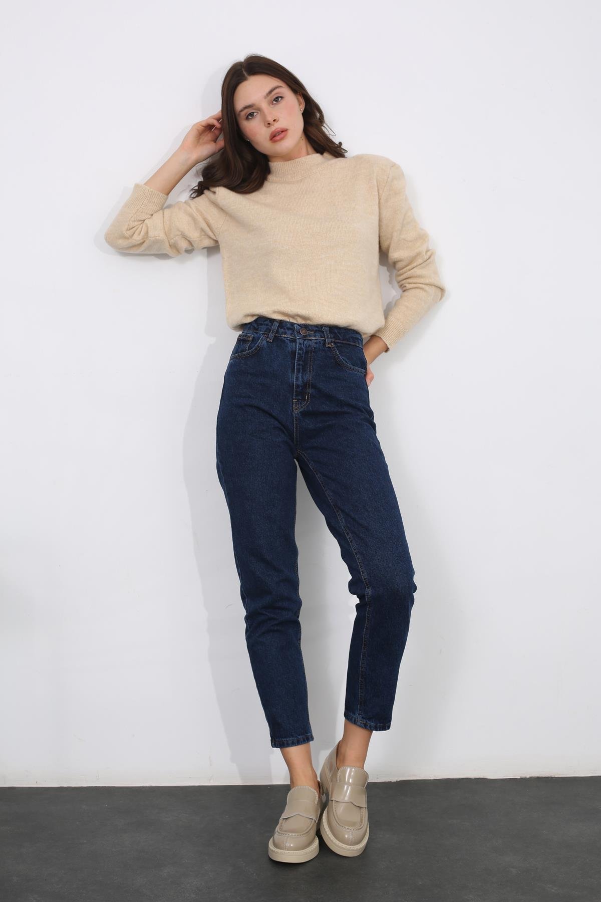 Lacivert Ultra Yüksek Bel Mom Jean 
