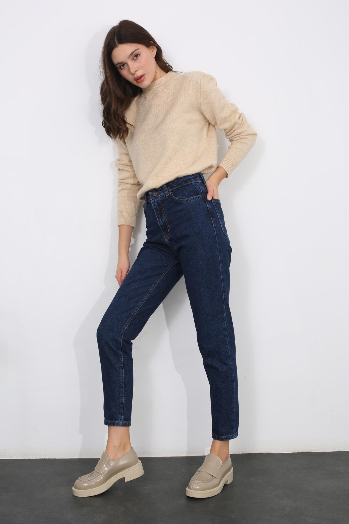 Lacivert Ultra Yüksek Bel Mom Jean 