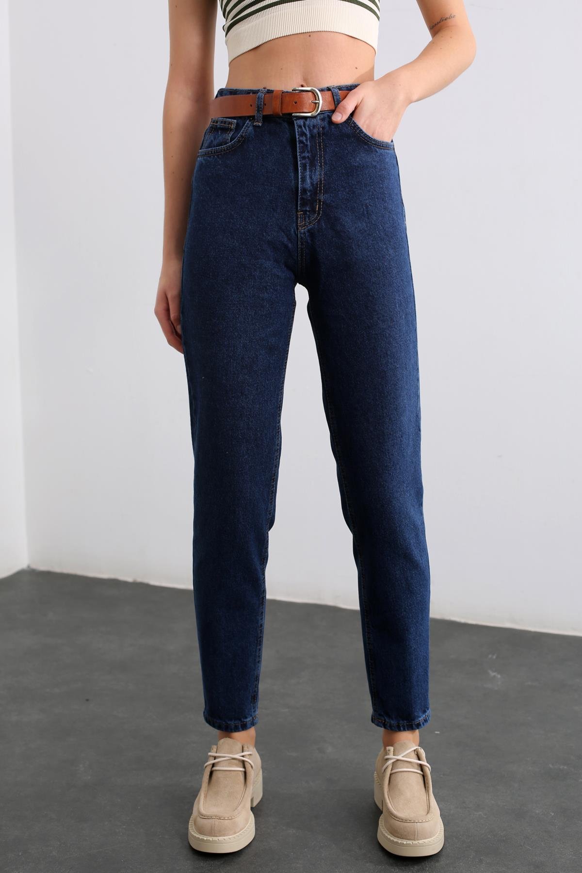 Lacivert Ultra Yüksek Bel Mom Jean 
