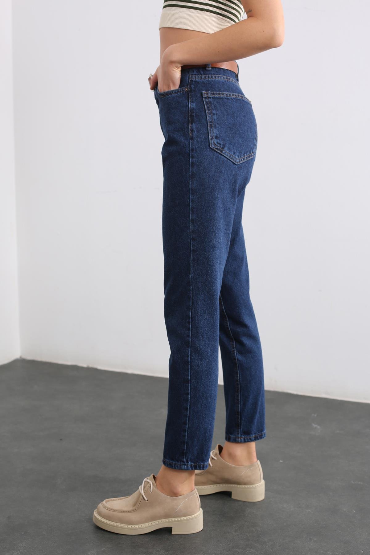 Lacivert Ultra Yüksek Bel Mom Jean 