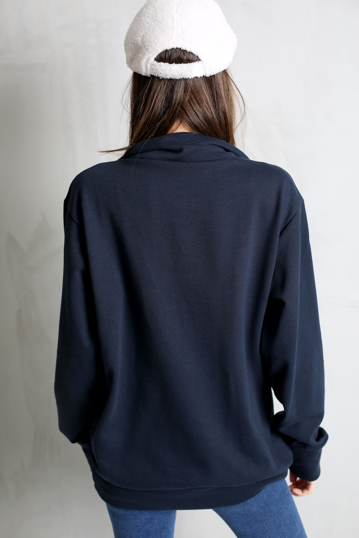 Lacivert V Yaka Fermuarlı Sweatshirt-9004 
