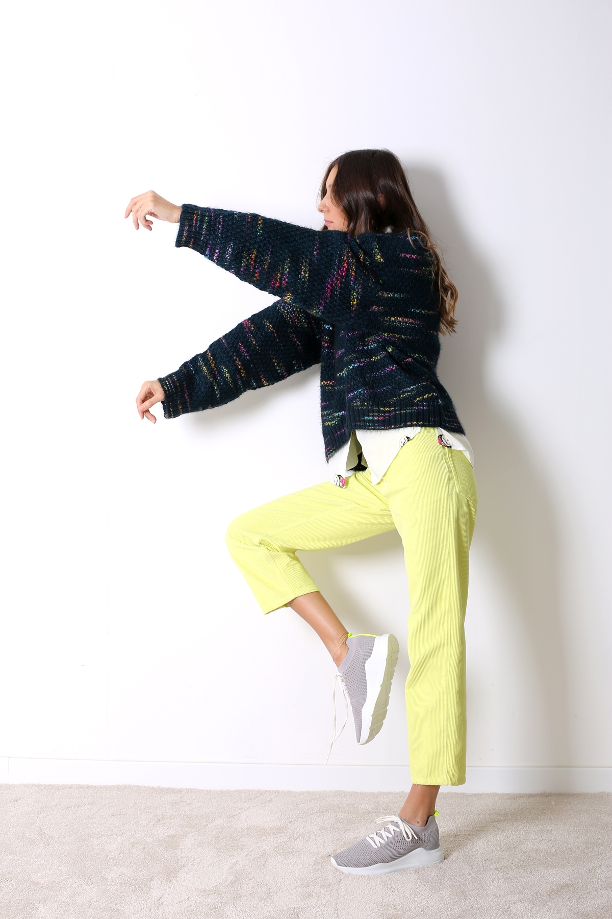 Lacivert Yarım Boğazlı Renkli Crop Triko