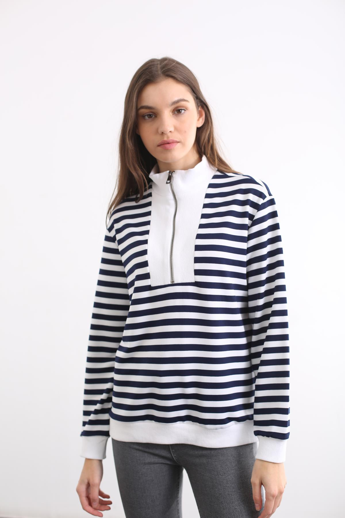 Lacivert Yarım Fermuarlı Sweatshirt 230033