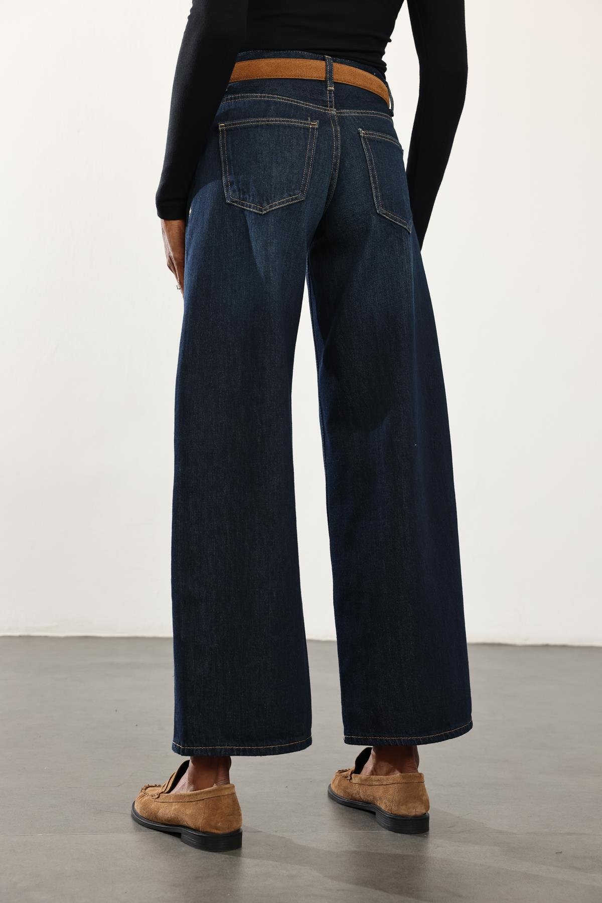 Lacivert Yıkamalı Wide Leg Jean 