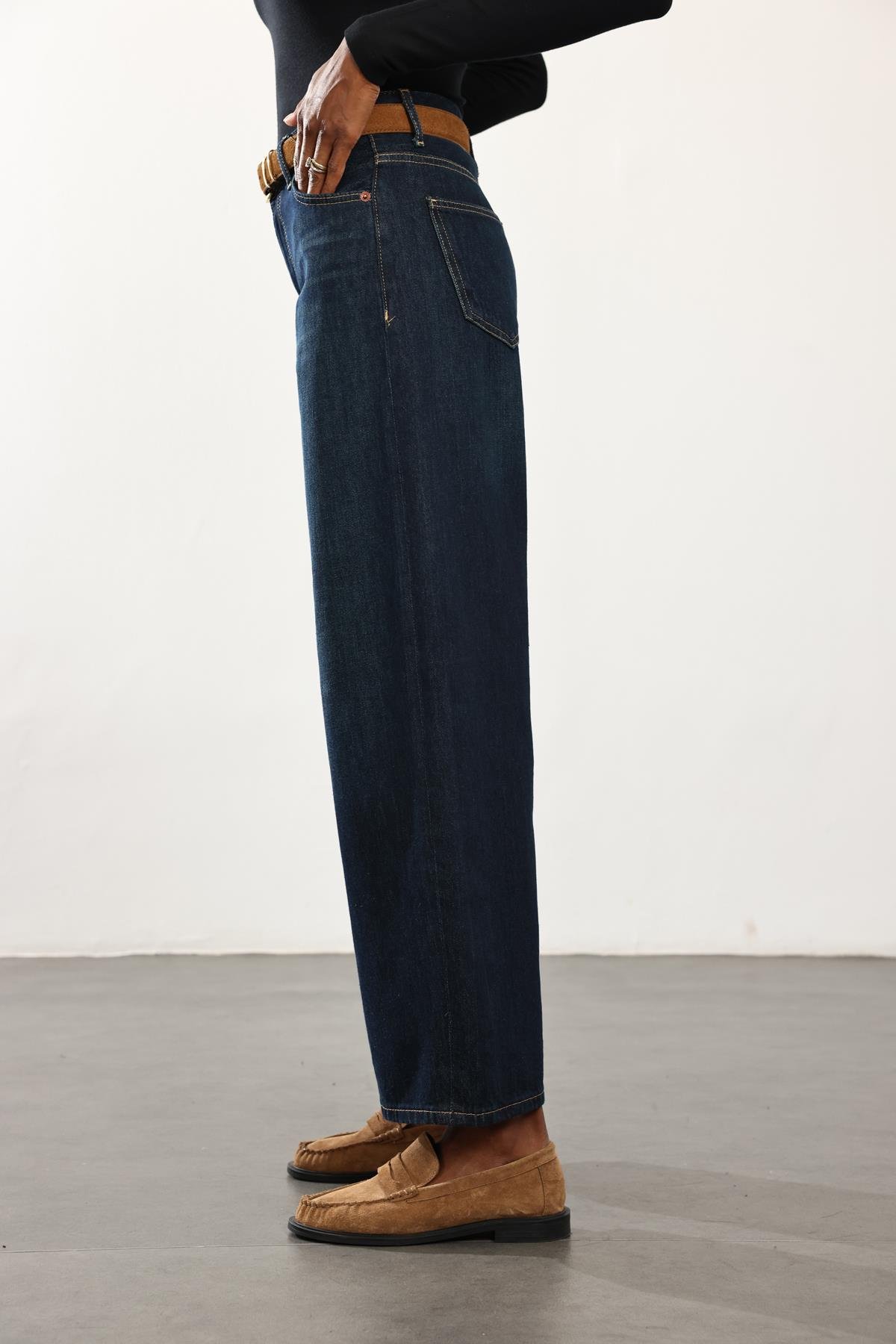 Lacivert Yıkamalı Wide Leg Jean 
