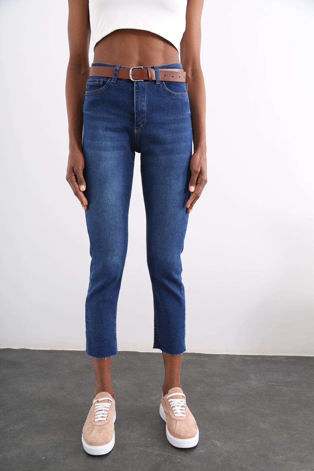 Lacivert Yüksek Bel Boyfit Jean 