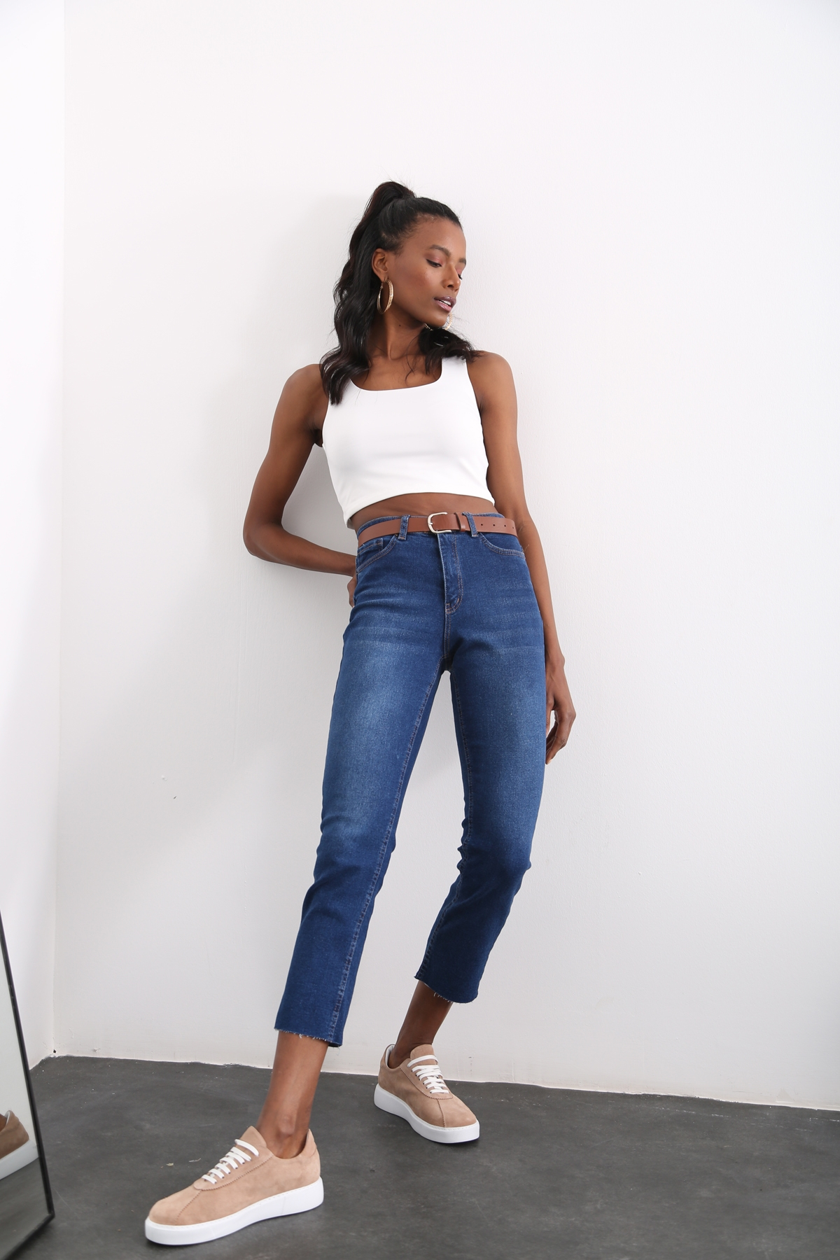 Lacivert Yüksek Bel Boyfit Jean 