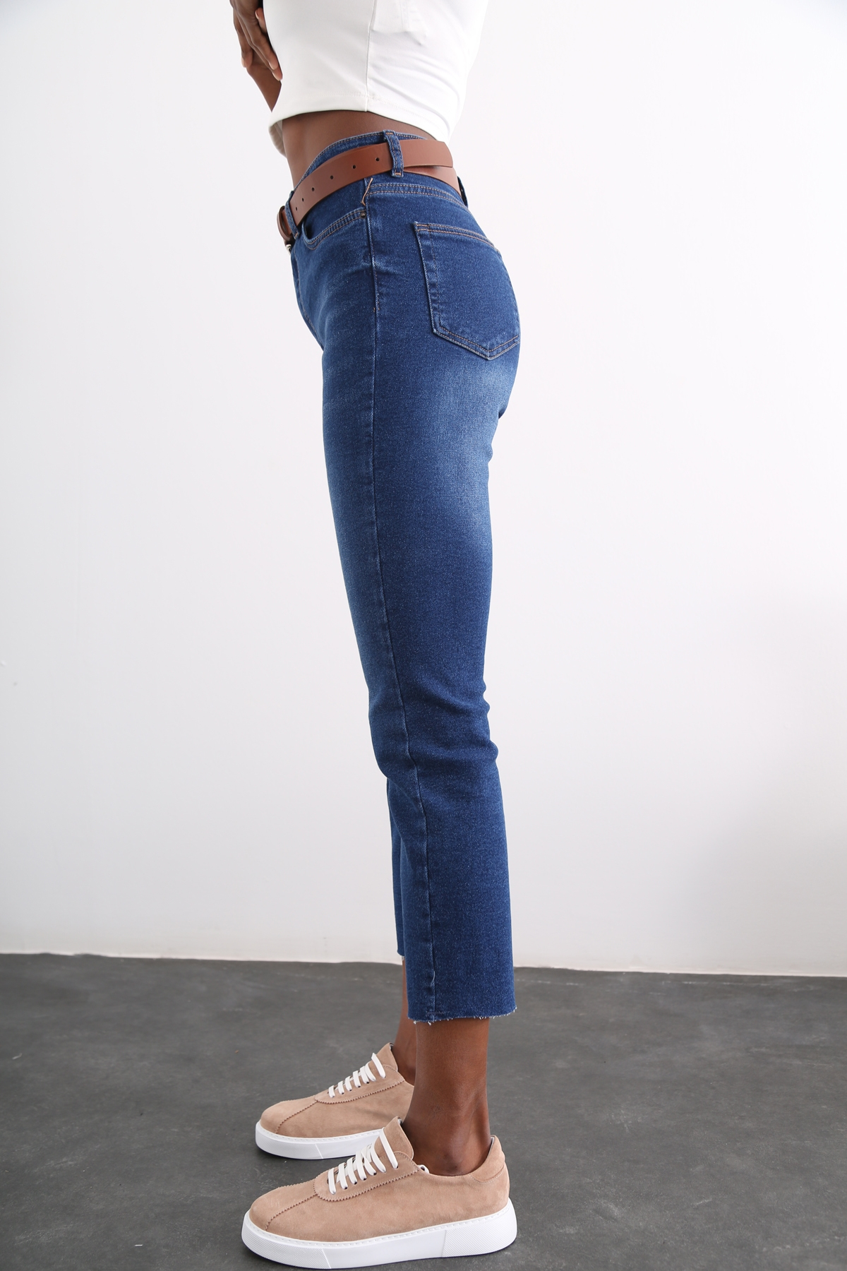 Lacivert Yüksek Bel Boyfit Jean 