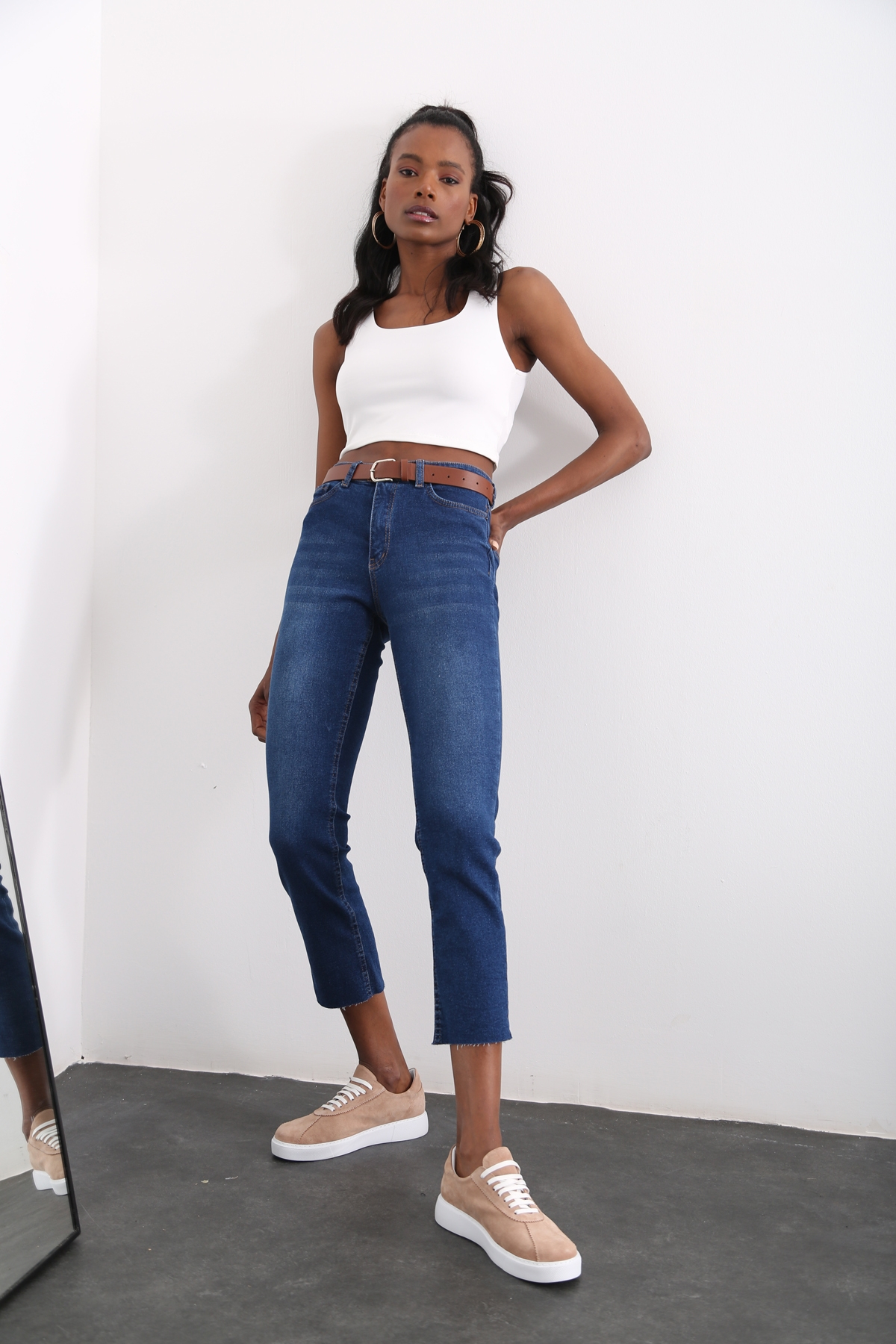Lacivert Yüksek Bel Boyfit Jean 