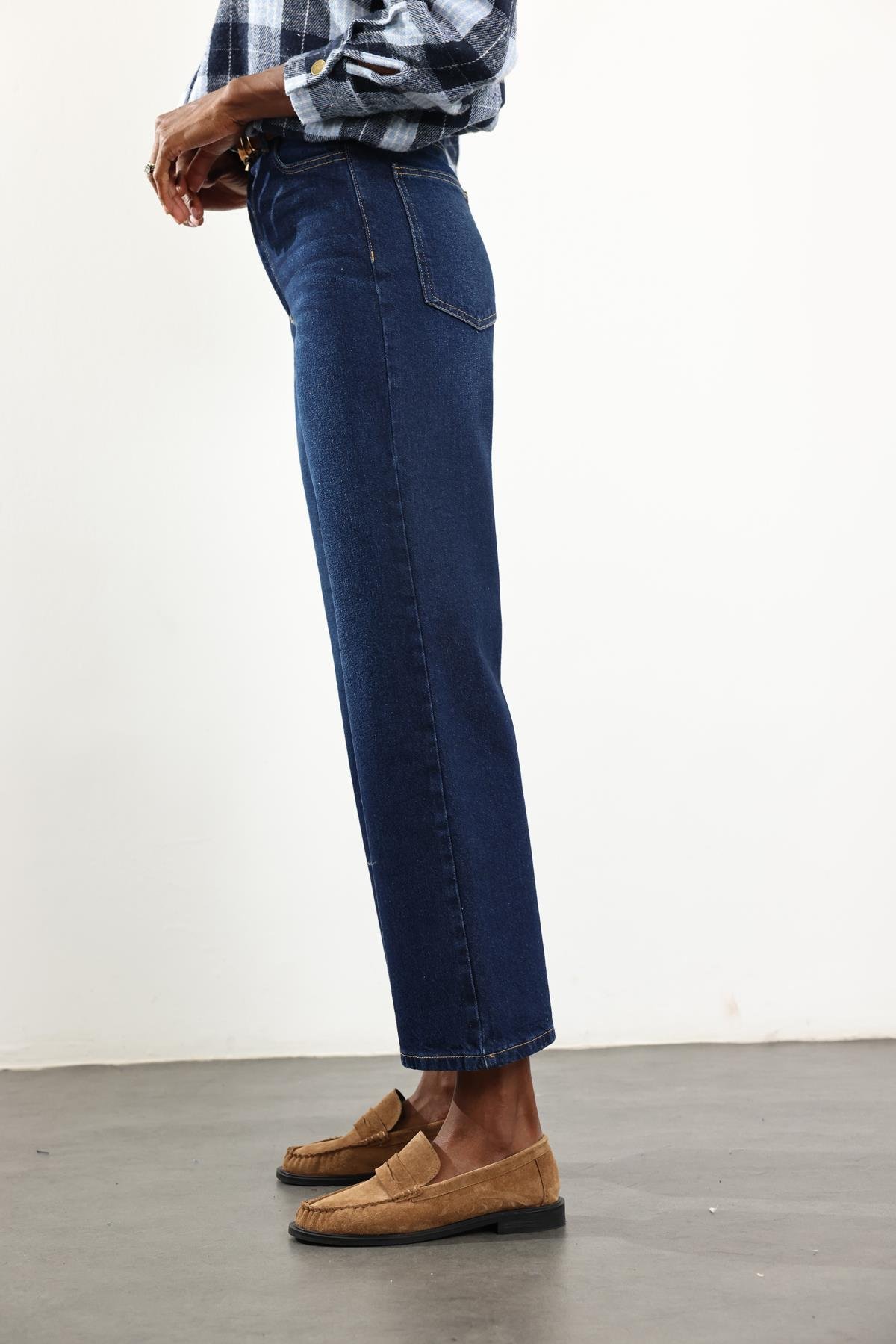 Lacivert Yüksek Bel Boyfriend Jean 