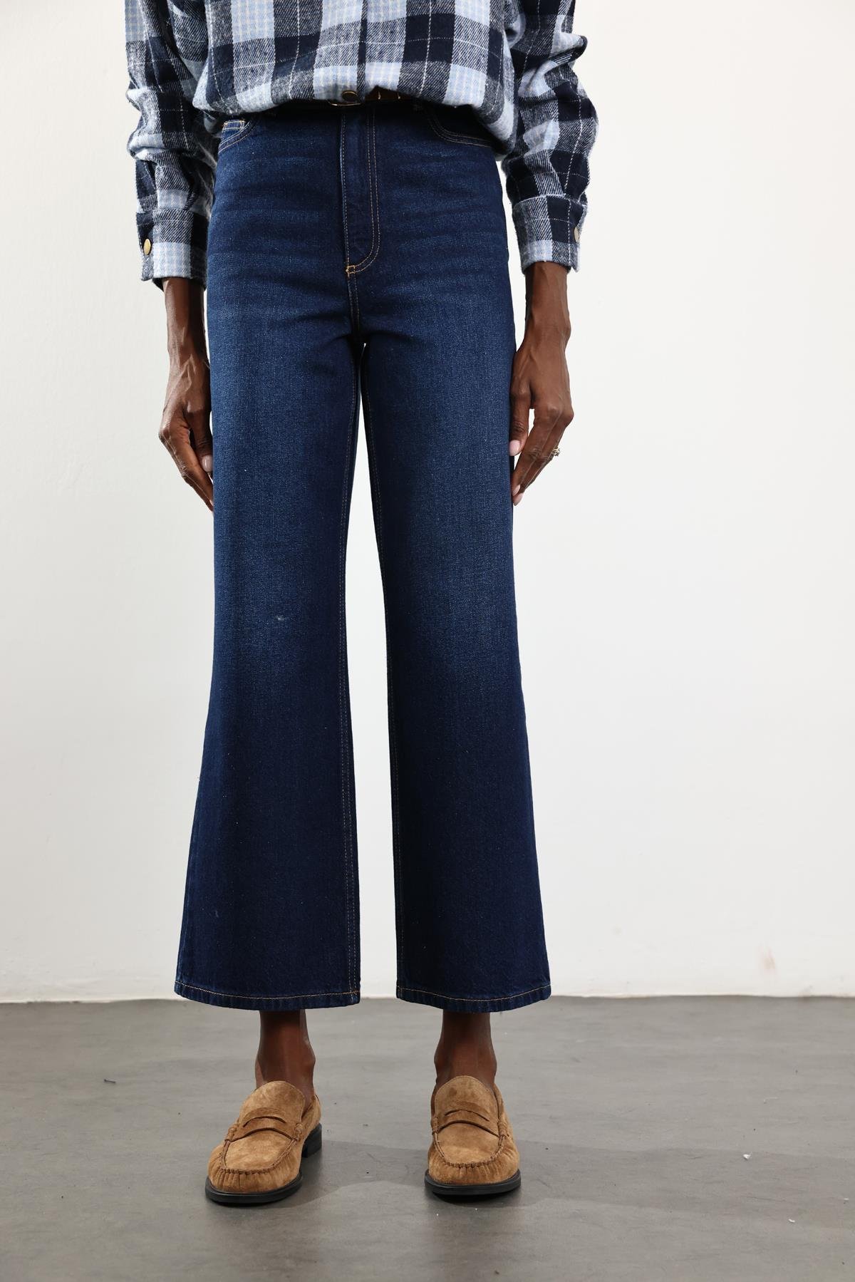 Lacivert Yüksek Bel Boyfriend Jean 