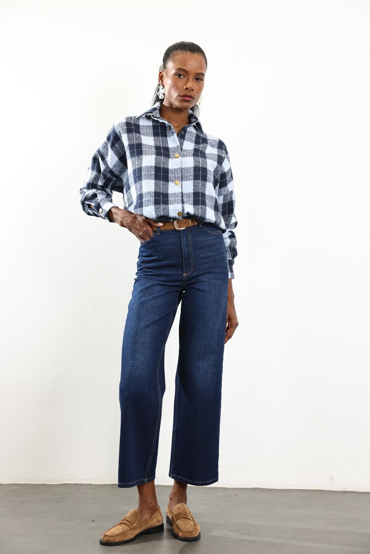 Lacivert Yüksek Bel Boyfriend Jean 