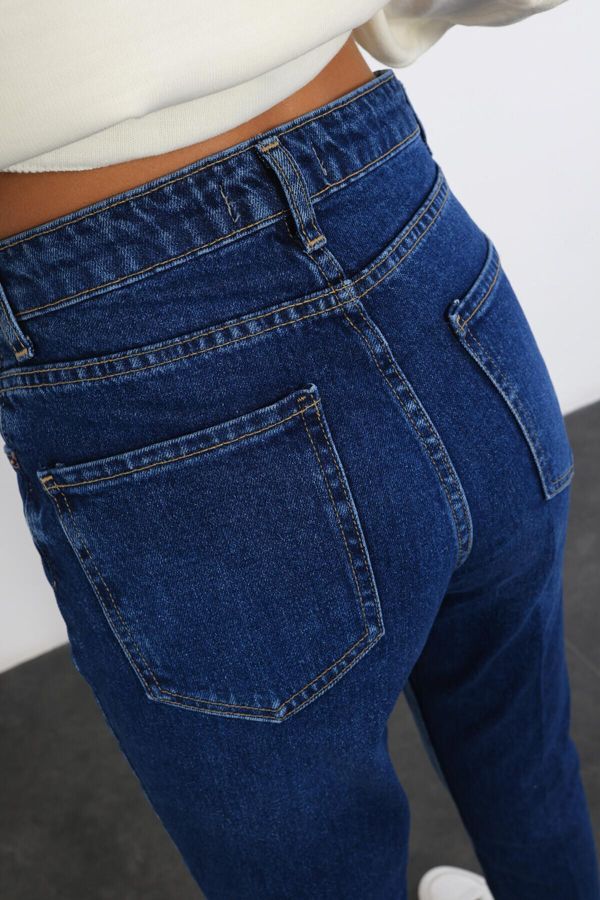Lacivert Yüksek Bel Cropped Jean 487