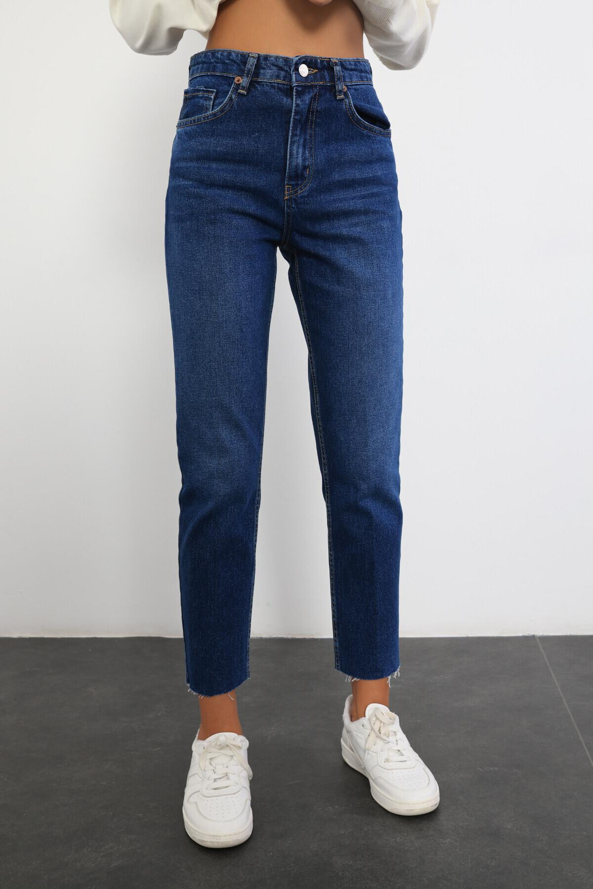 Lacivert Yüksek Bel Cropped Jean 487