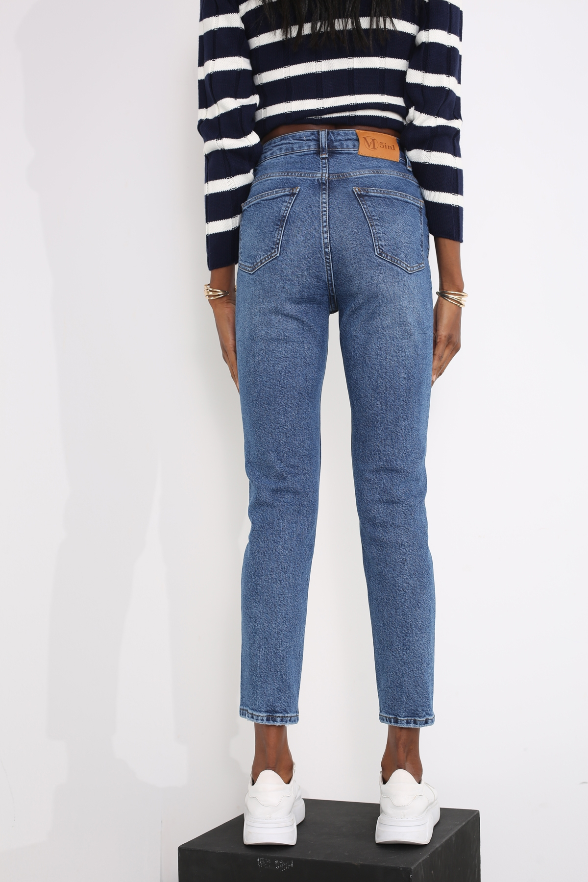 Lacivert Yüksek Bel Mom Fit Jean 2701