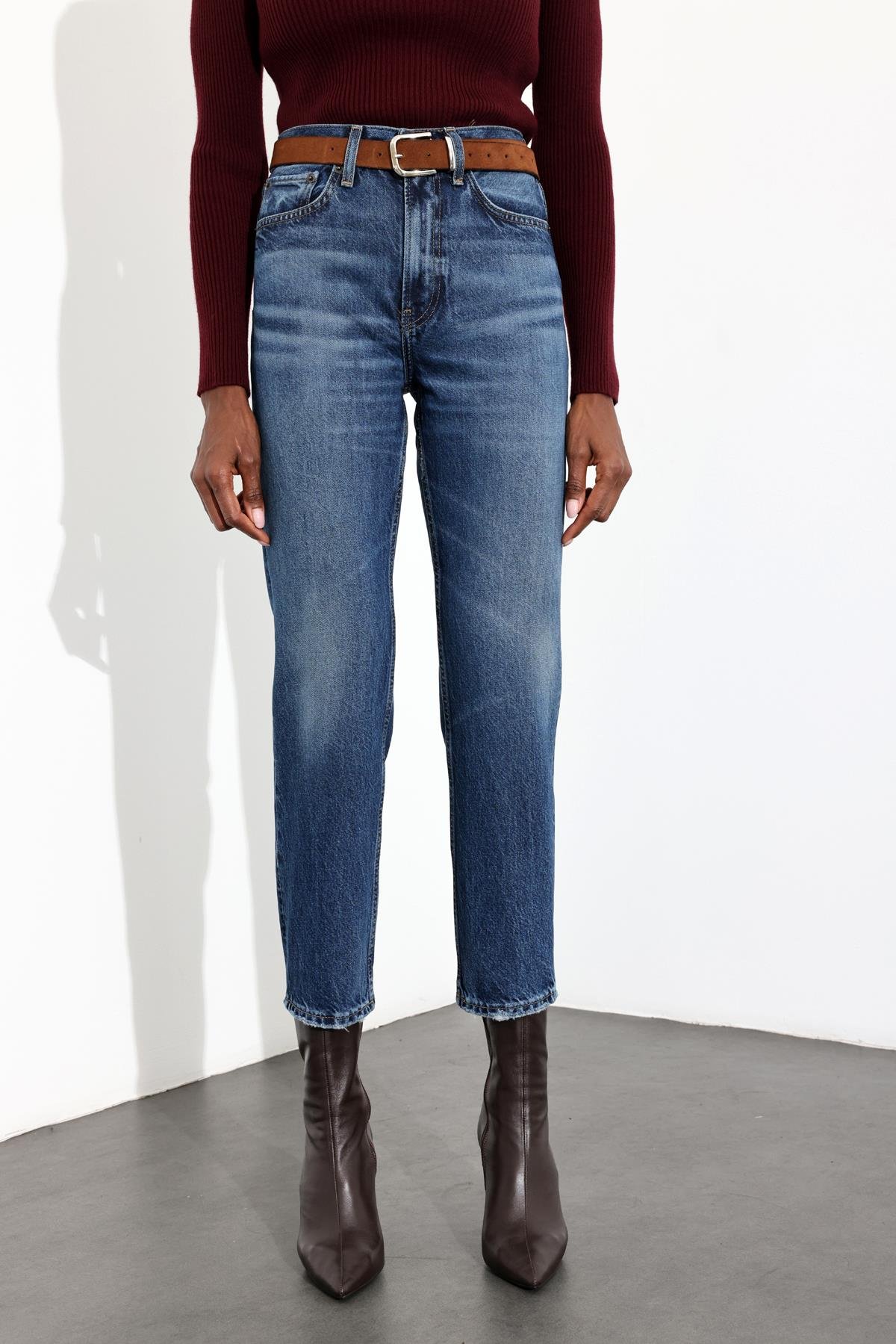 Lacivert Yüksek Bel Mom Jean 