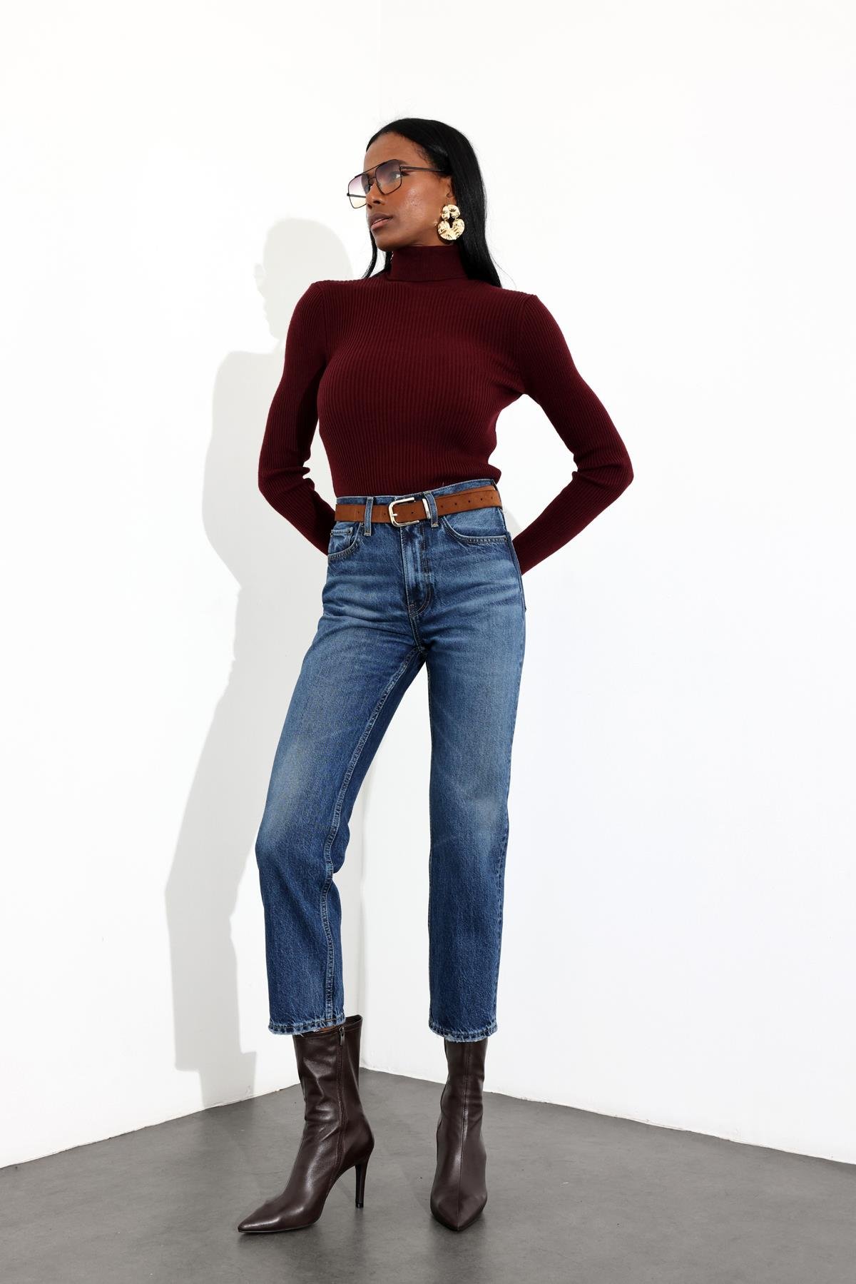 Lacivert Yüksek Bel Mom Jean 