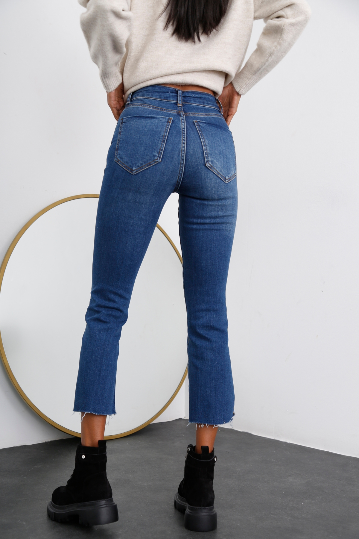 Lacivert Yüksek Bel Slim Flare Jean 929