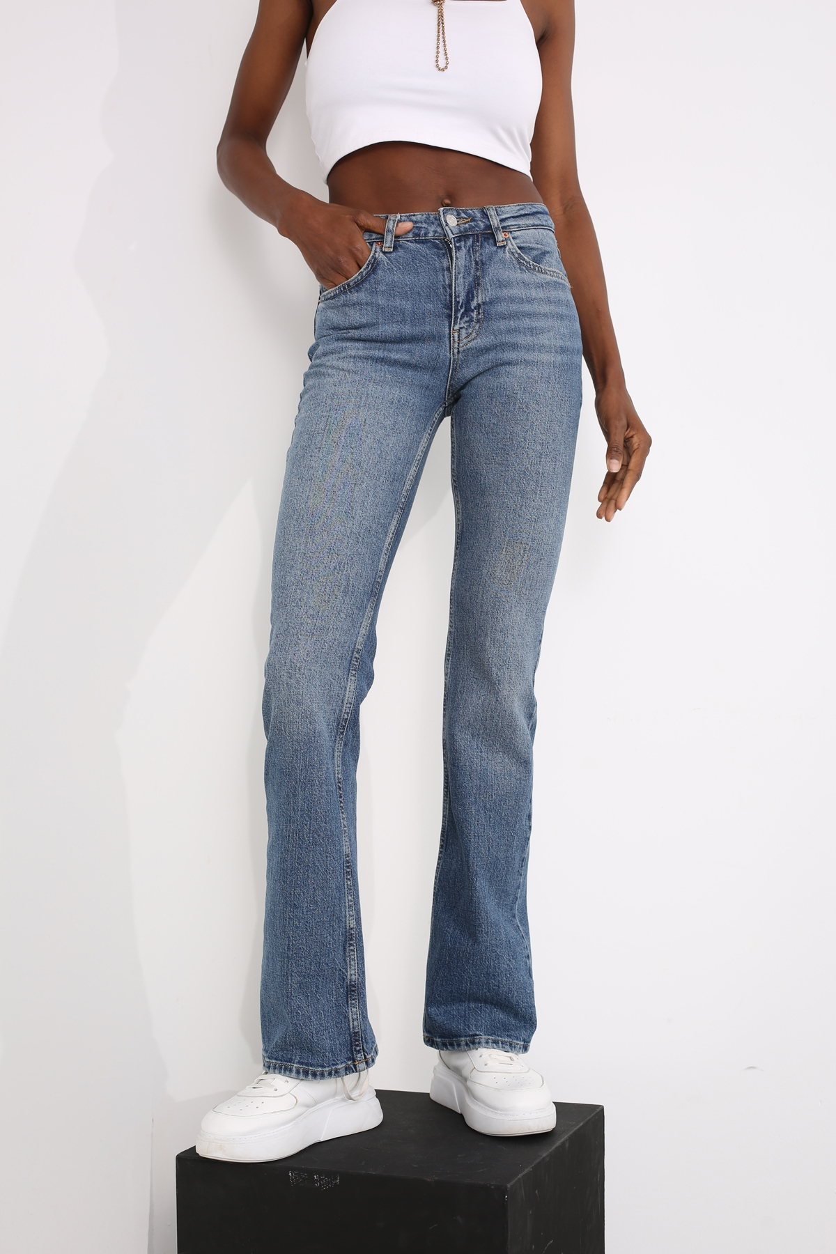 Lacivert Yüksek Bel Straight Fit Jean 60
