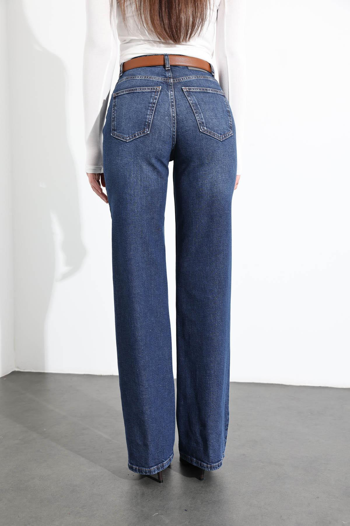 Lacivert Yüksek Bel Straight Jean 7869