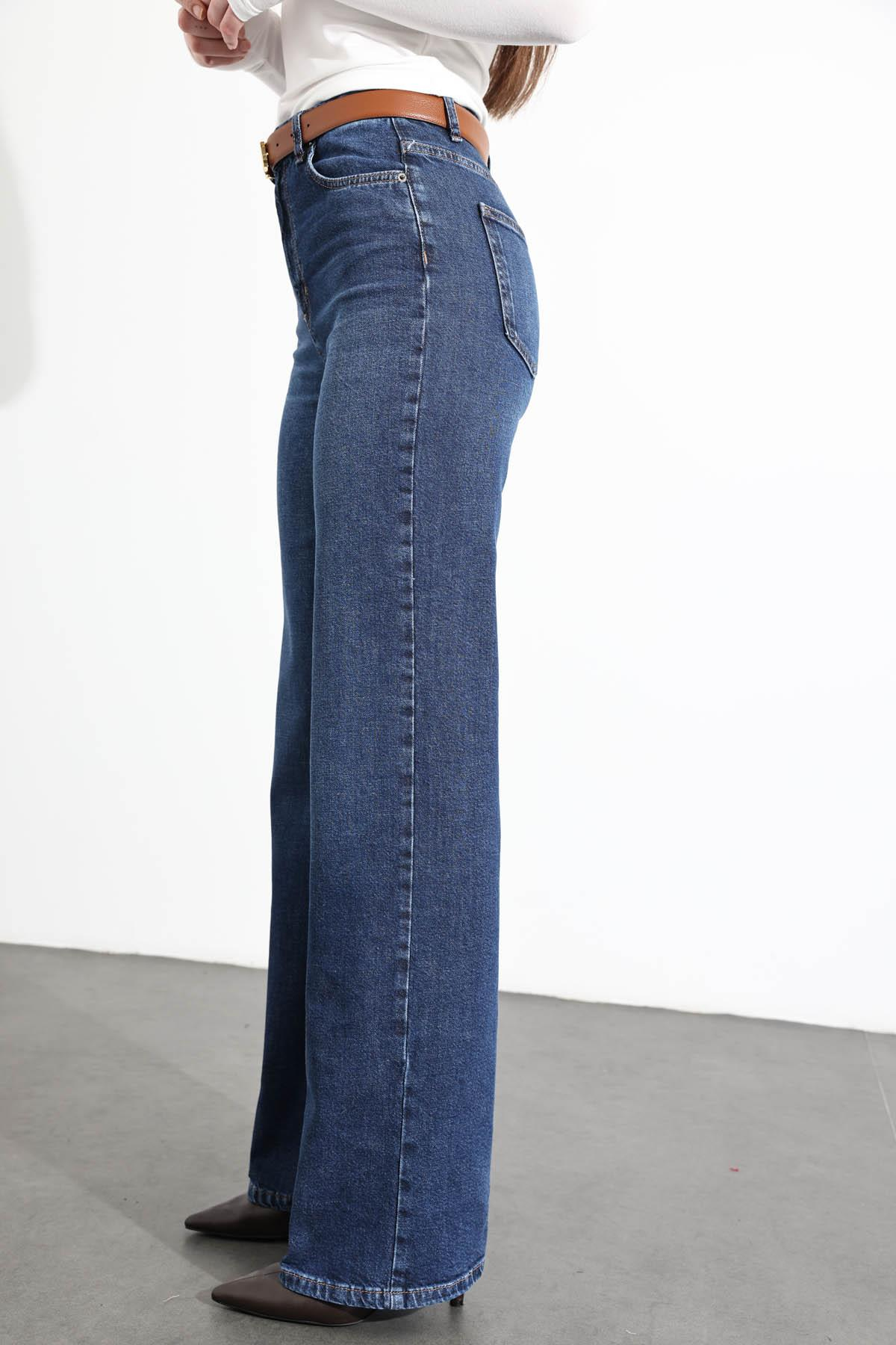 Lacivert Yüksek Bel Straight Jean 7869