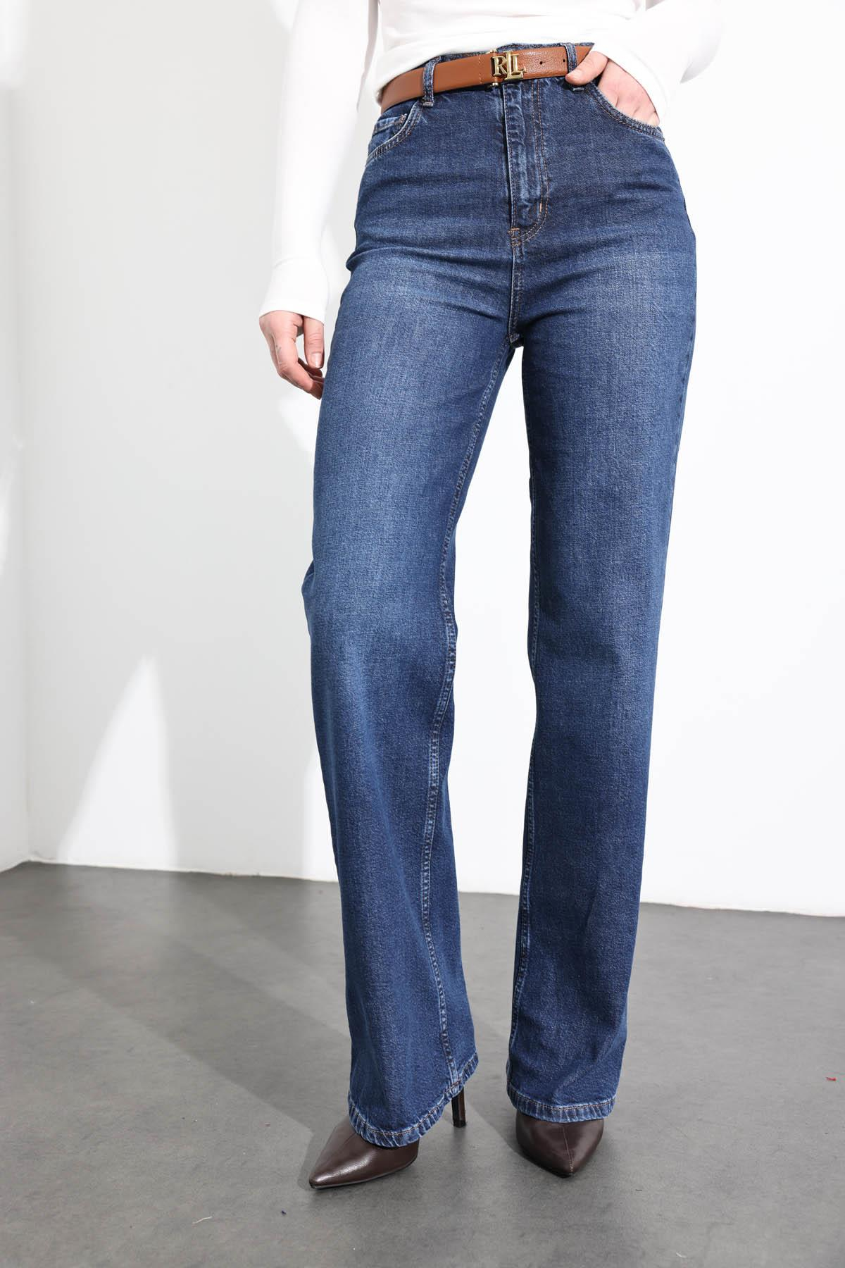 Lacivert Yüksek Bel Straight Jean 7869