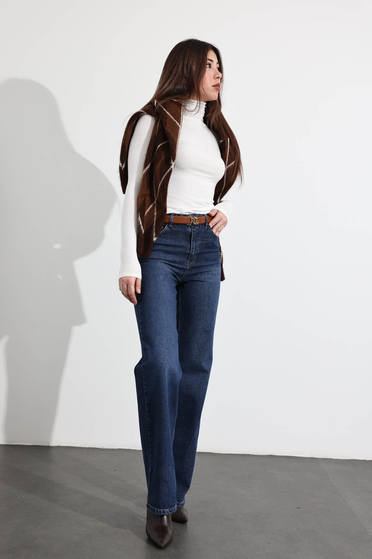 Lacivert Yüksek Bel Straight Jean 7869