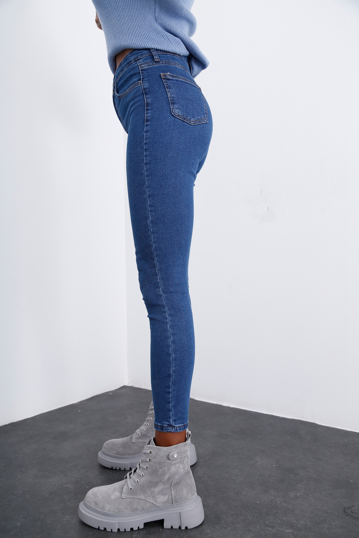 Lacivert Yüksek Bel Toparlayan Slim Fit Jean 