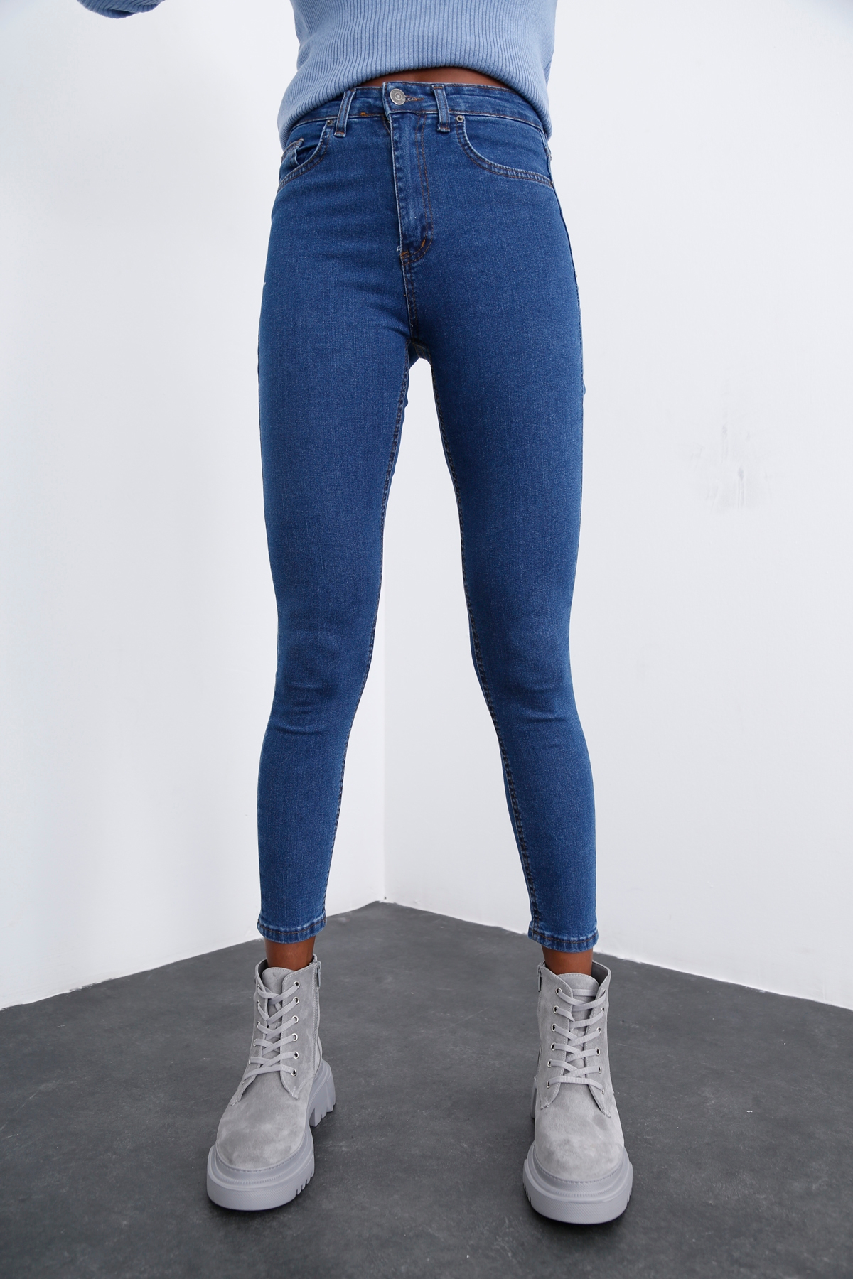 Lacivert Yüksek Bel Toparlayan Slim Fit Jean 