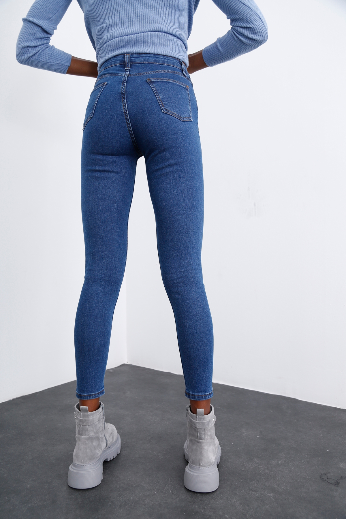 Lacivert Yüksek Bel Toparlayan Slim Fit Jean 