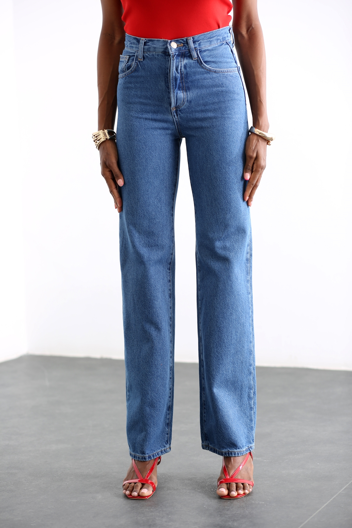 Lacivert Yüksek Bel Wide Leg Jean 