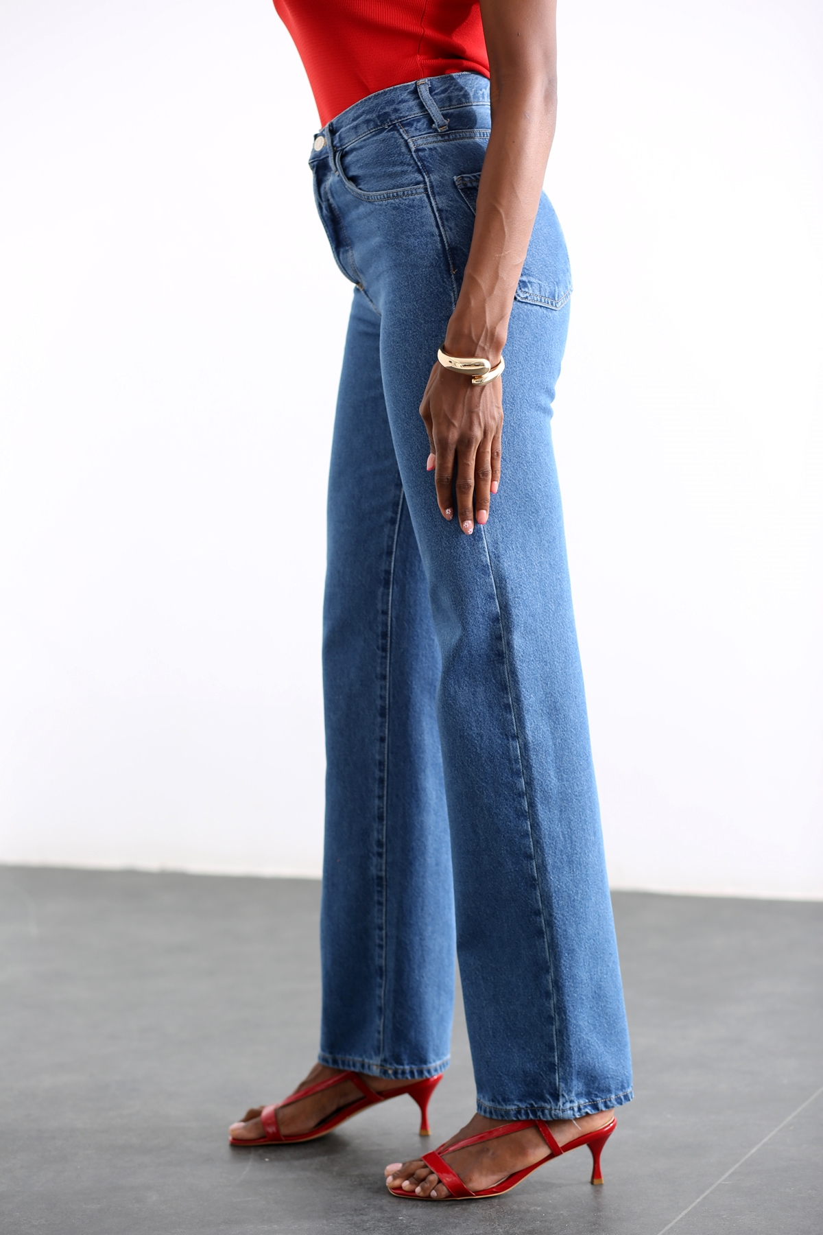Lacivert Yüksek Bel Wide Leg Jean 