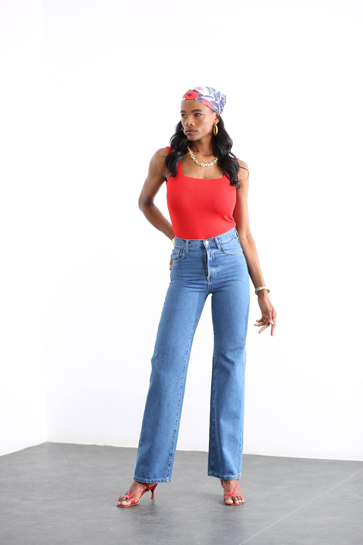 Lacivert Yüksek Bel Wide Leg Jean 