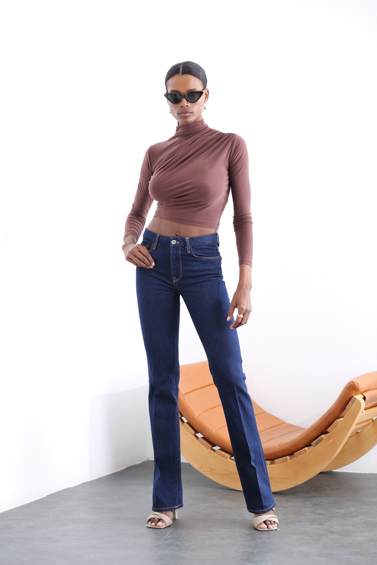 Lacivert Yüksek Bel Wide Leg Jean 0085