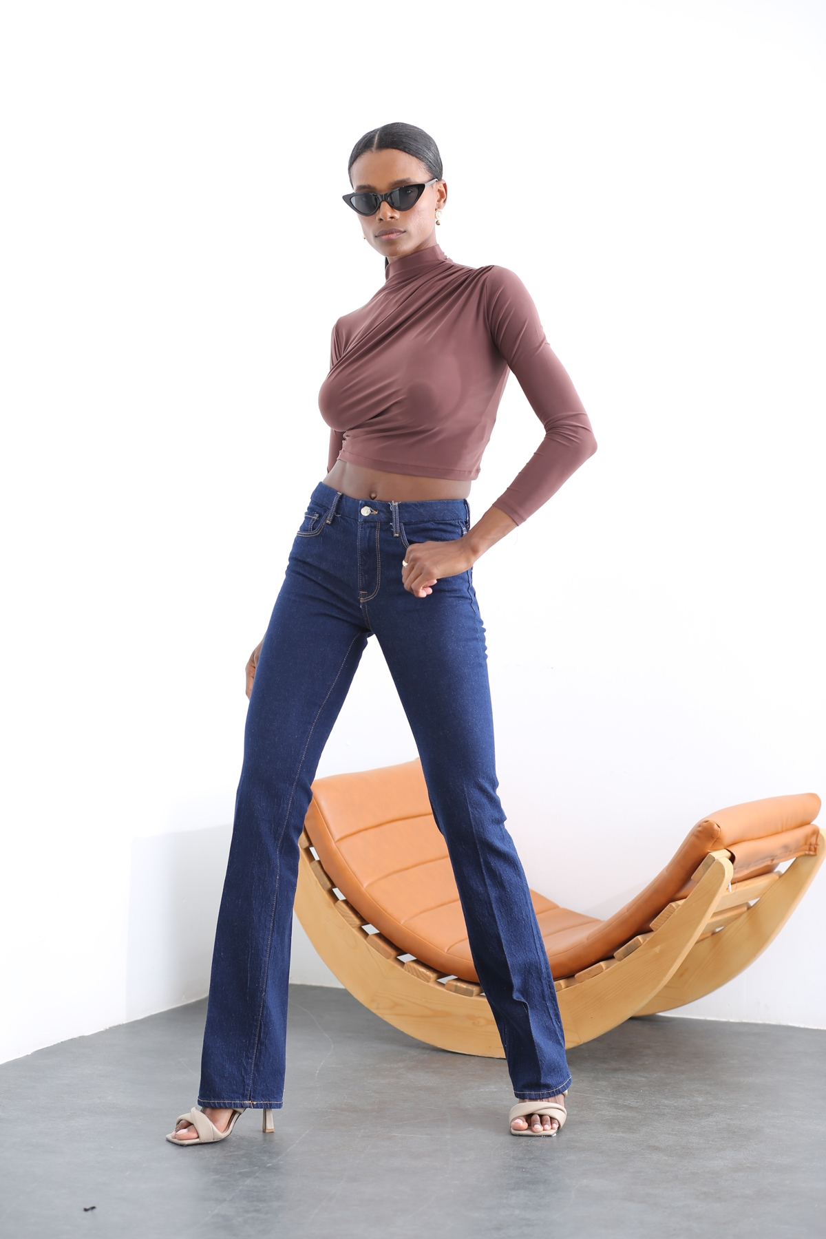 Lacivert Yüksek Bel Wide Leg Jean 0085