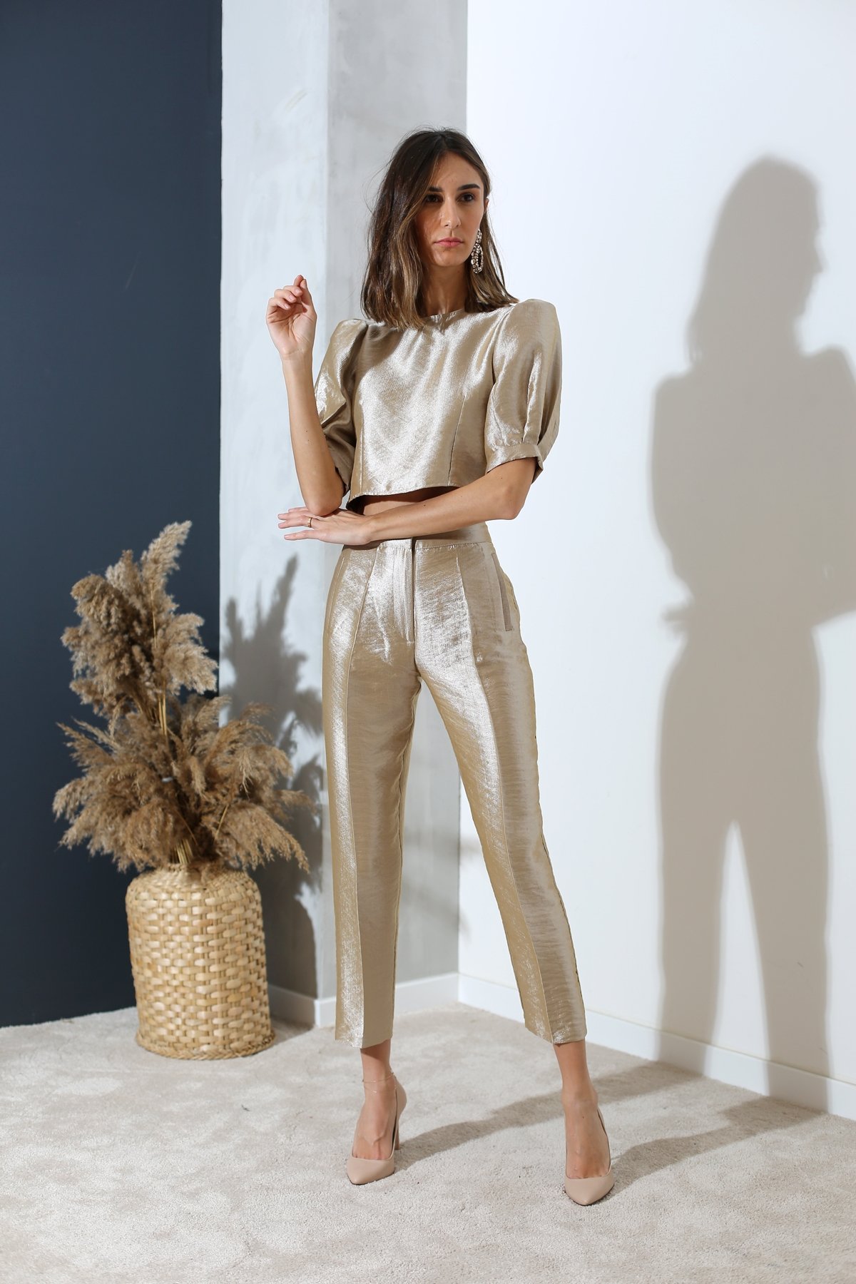 Light Gold Elit Crop Pantolon Takım