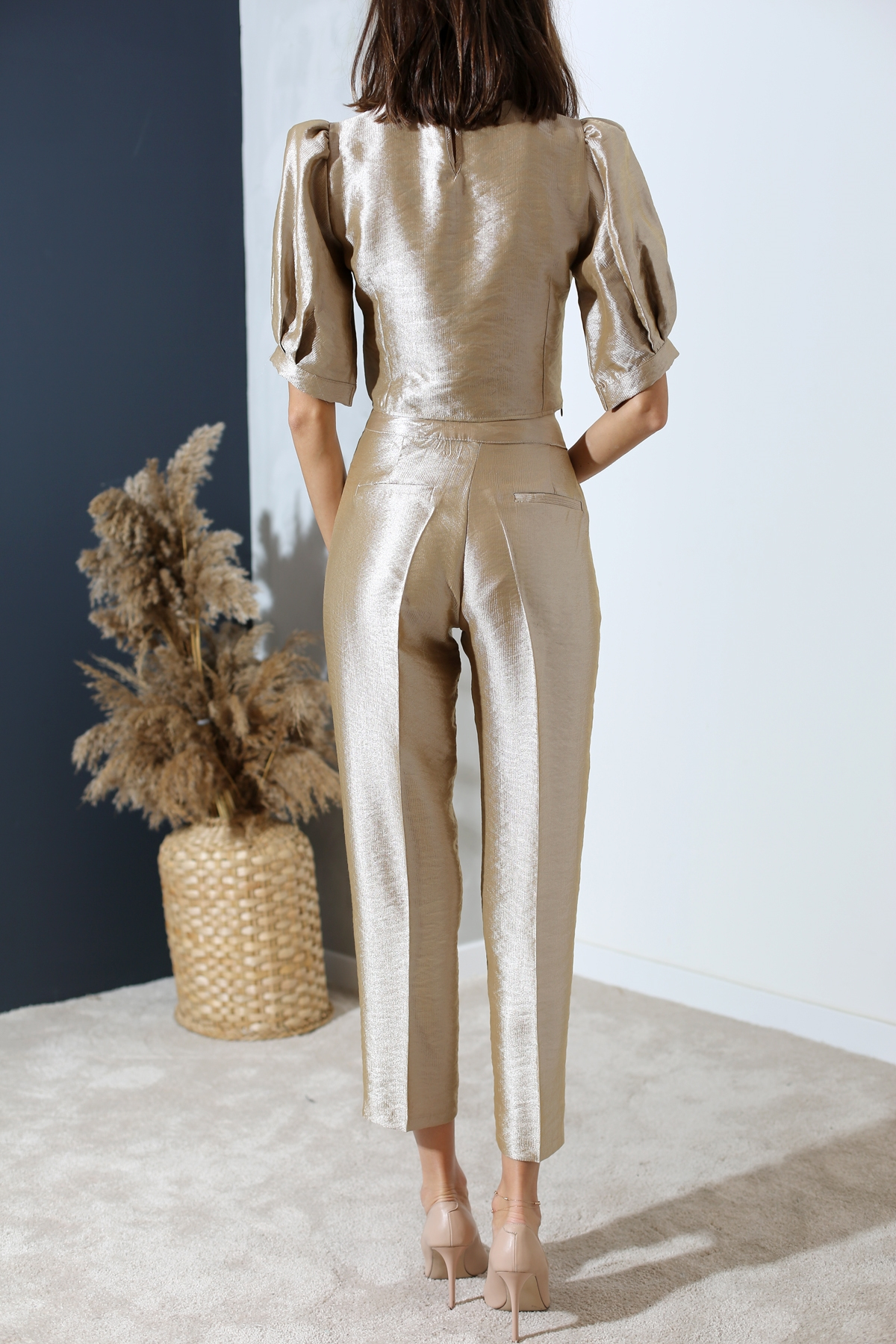 Light Gold Elit Crop Pantolon Takım