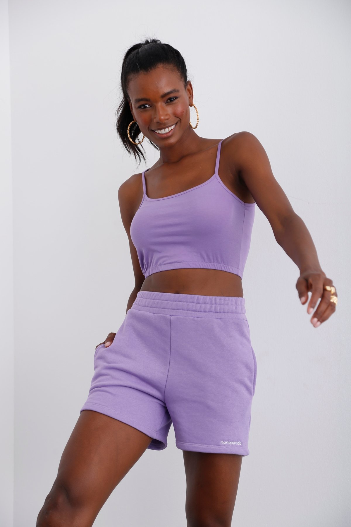Lila Beli Lastikli Crop 